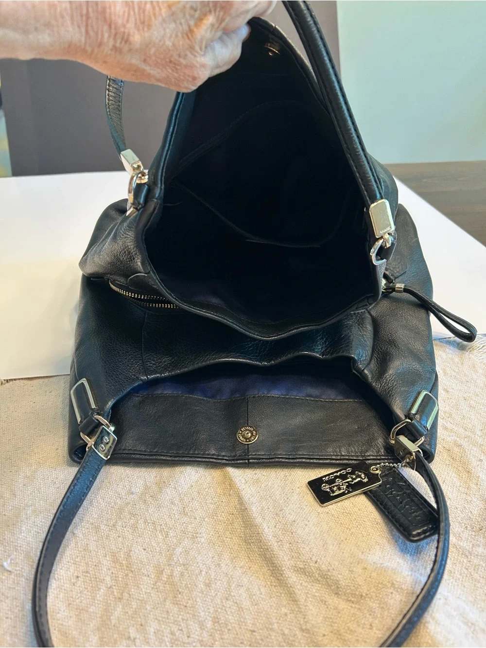 Coach Black Pebbled Leather Shoulder Bag with Silver Hardware